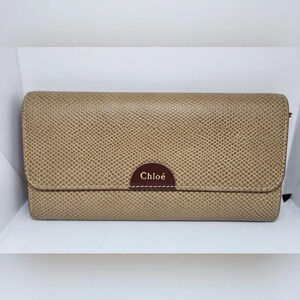 Chloe Lizard Embossed Leather Long Wallet in Biscotti Biege